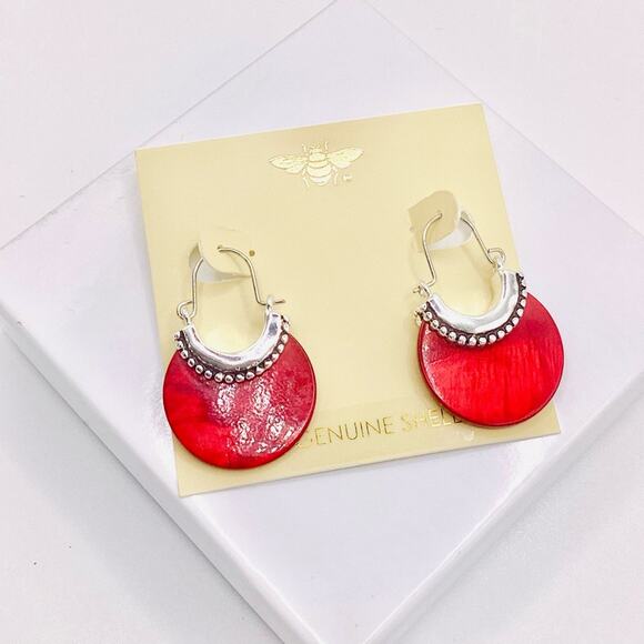 Boutique Red Genuine Shell Sterling Silver Earrings - Picture 1 of 9